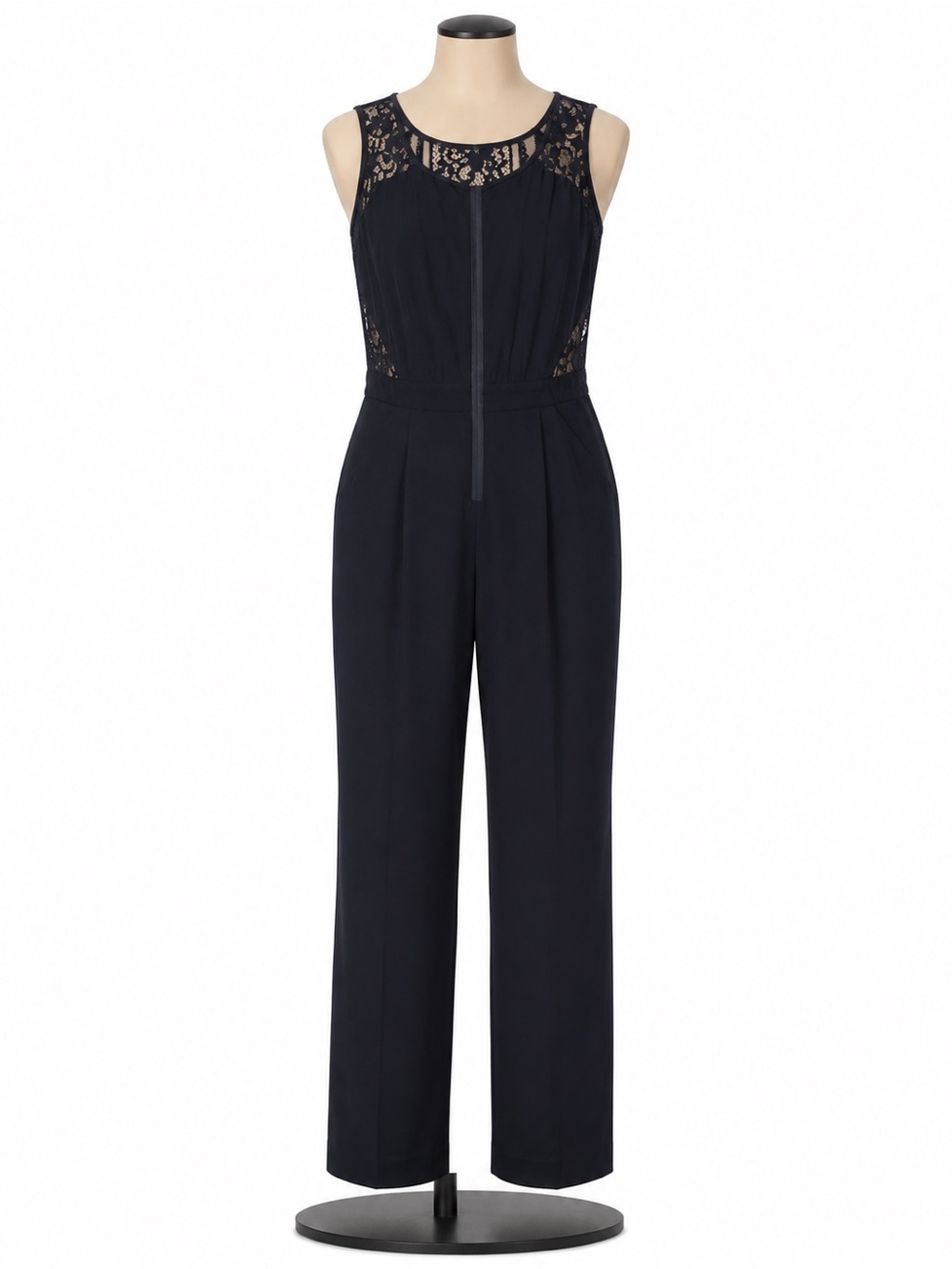 Nanette Lepore Navy Lace-Yoke Sleeveless Jumpsuit